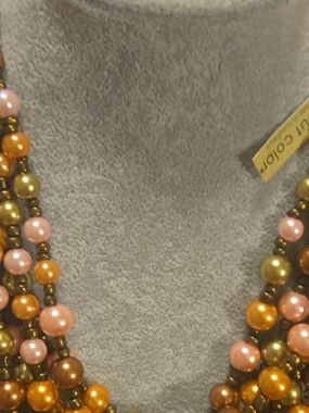 Pink and Gold Multi-Strand Beaded Necklace